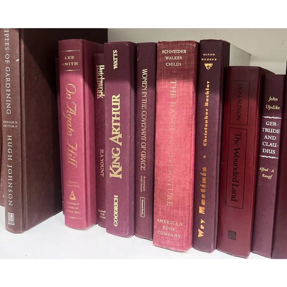 Lot of 5 Vintage Hardcover Books Shelf Staging Maroon Old Decor